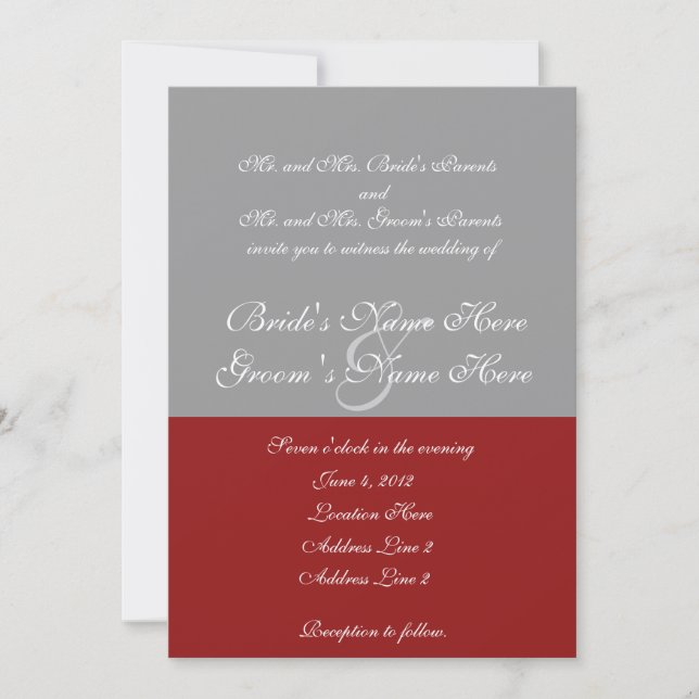 Tree of Love Red Gray Wedding Invitation (Front)