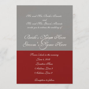 Tree of Love Red Gray Wedding Invitation
