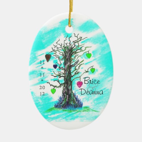 Tree of Love Teal Wedding Favor Ceramic Ornament