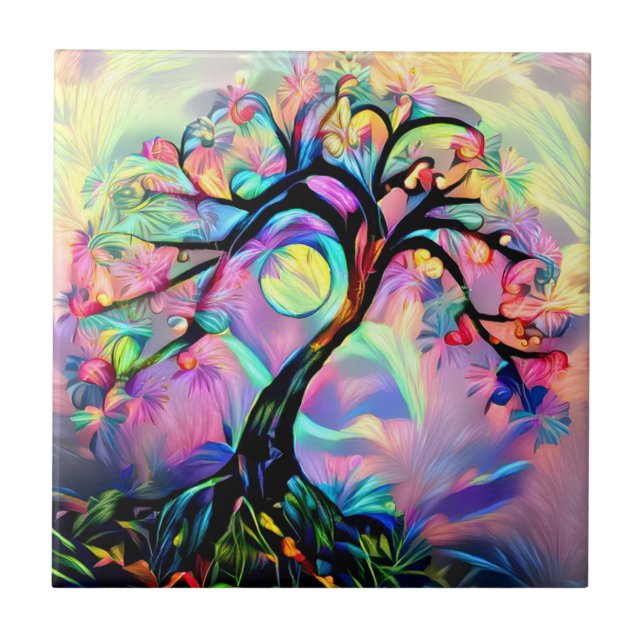 Tree of Many Colors Ceramic Tile (Front)