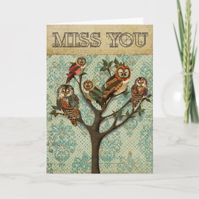 Tree of Owls Miss You Card (Front)