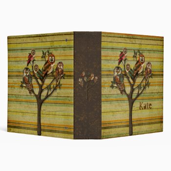 Tree Of Owls Retro Personalized Notebook Binder by Greyszoo at Zazzle