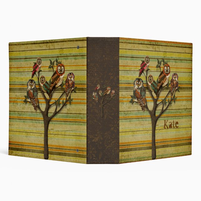 Tree of Owls Retro Personalized Notebook Binder (Background)