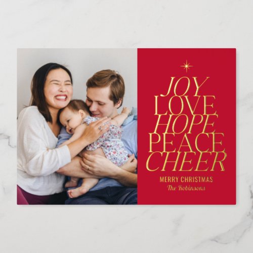 Tree of Words Foil Holiday Card Editable Color