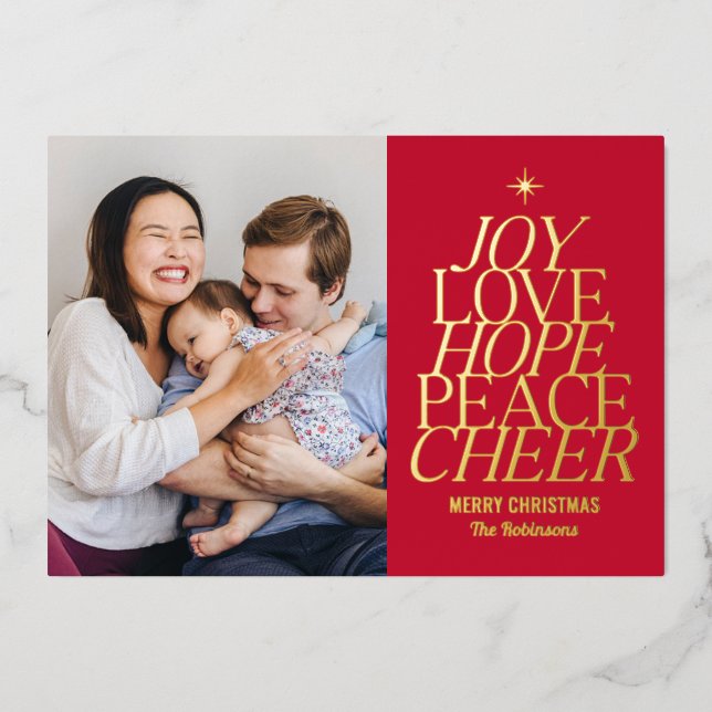 Tree of Words Foil Holiday Card Editable Color (Front)