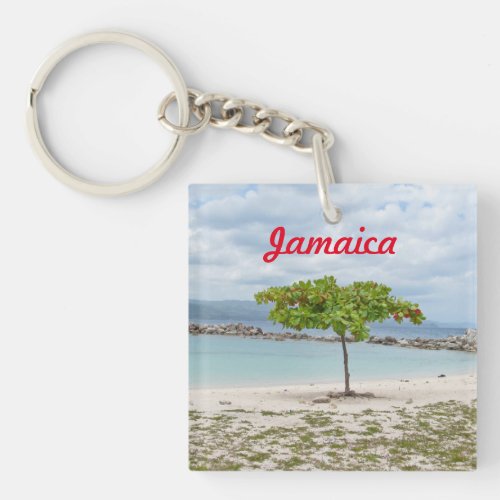 TREE ON SECLUDED BEACH IN JAMAICA KEYCHAIN
