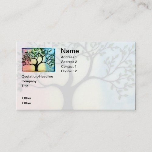 Tree on Vellum over watercolor background Business Card