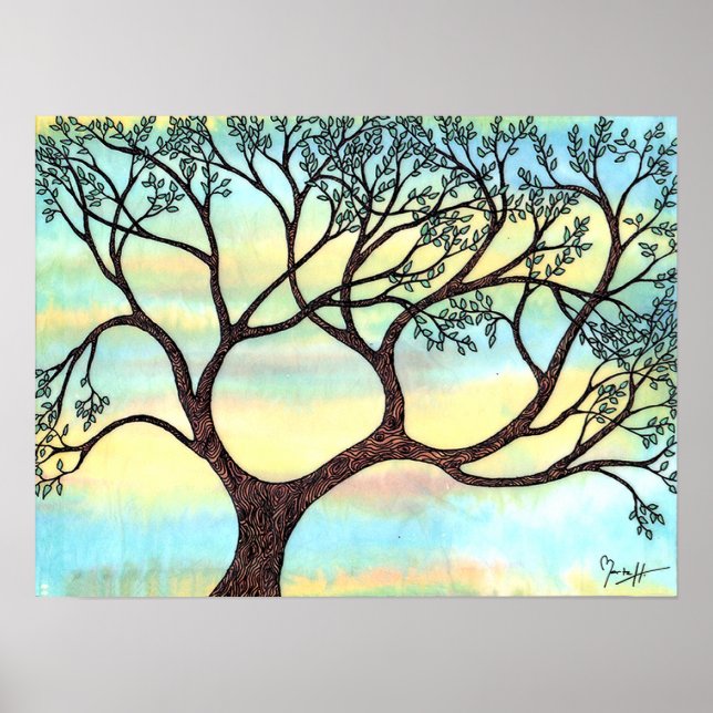 Tree on Vellum with Watercolor Background Poster (Front)
