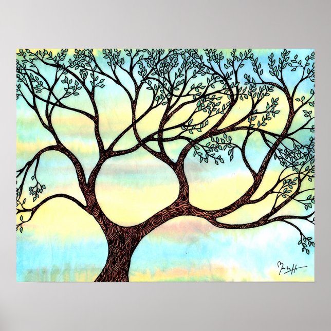 Tree on Vellum with Watercolor Background Poster (Front)