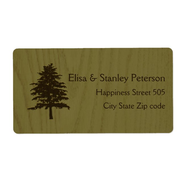 Tree on wood green woodland wedding label (Front)