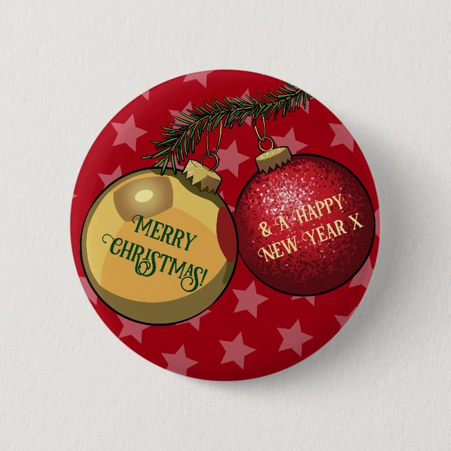 Tree Ornaments Branch Merry Christmas & New Year Button (Front)