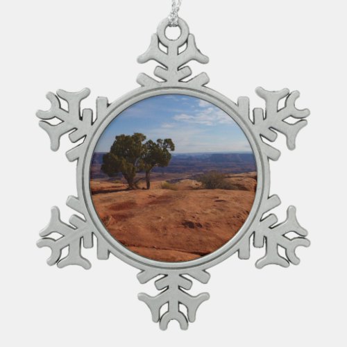 Tree Out of Red Rocks at Canyonlands National Park Snowflake Pewter Christmas Ornament
