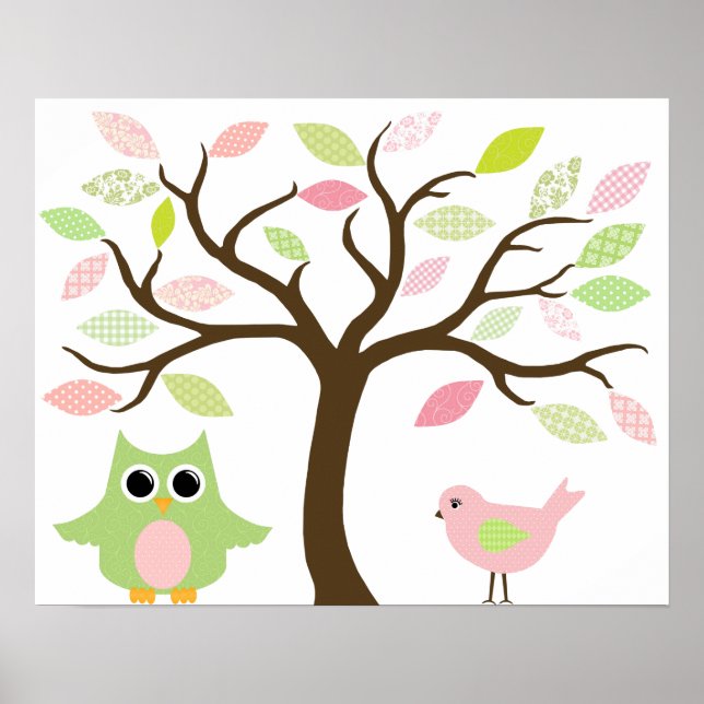 Tree, Owl and bird poster for child's room (Front)