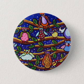 Tree Owls Party Fun Folk Art Pinback Button