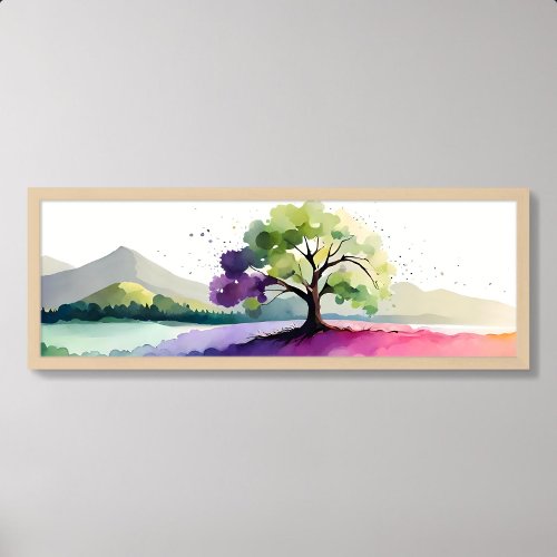 tree painting nature colorful bush lake mountain poster