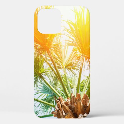 Tree palm bright sun summer background tropical p iPhone 12 case