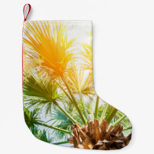 Tree palm bright sun summer background. tropical p small christmas stocking
