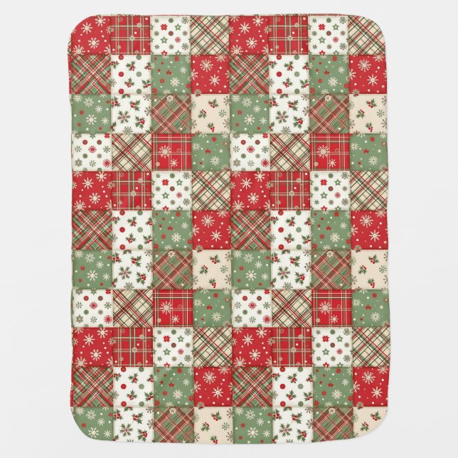 Tree pattern christmas  patchwork green red baby blanket (Front)