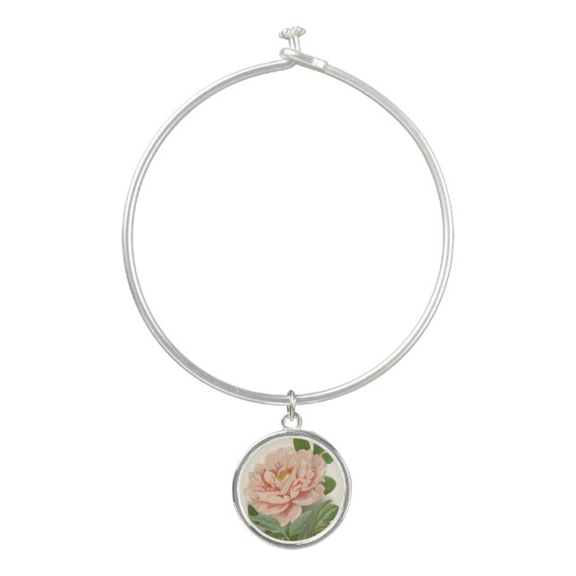Tree Peony – Elegant Vintage Botanical Design Bangle Bracelet (Front)