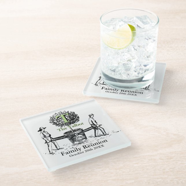 Tree Personalized Family Reunion Glass Coaster (Angled)