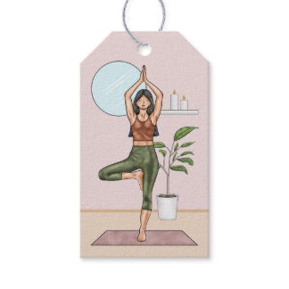 Tree Pose Yoga Stretch Exercising Workout Woman Gift Tags
