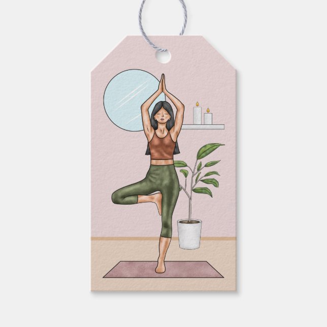 Tree Pose Yoga Stretch Exercising Workout Woman Gift Tags (Front)
