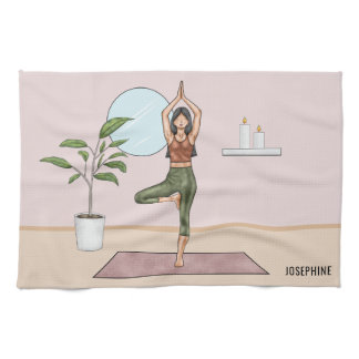 Tree Pose Yoga Vrikshasana Woman Personalized Name Kitchen Towel