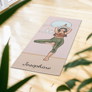 Tree Pose Yoga Vrikshasana Woman With Custom Name Mat