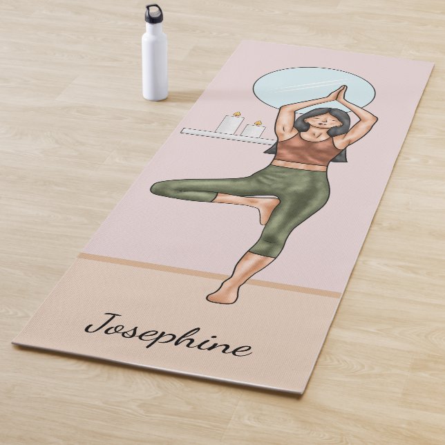 Tree Pose Yoga Vrikshasana Woman With Custom Name Mat (In Situ)