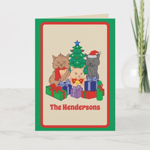 Tree Presents Personalized Christmas Cats Card