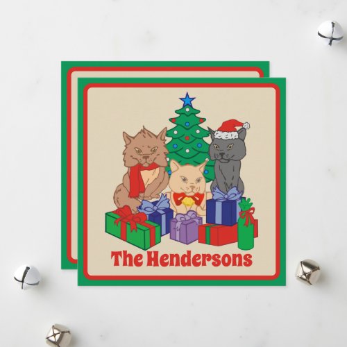 Tree Presents Personalized Christmas Cats Holiday Card