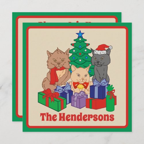 Tree Presents Personalized Christmas Cats Invitation