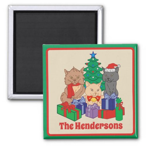 Tree Presents Personalized Christmas Cats Magnet