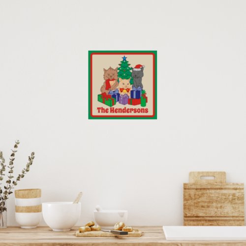 Tree Presents Personalized Christmas Cats Poster