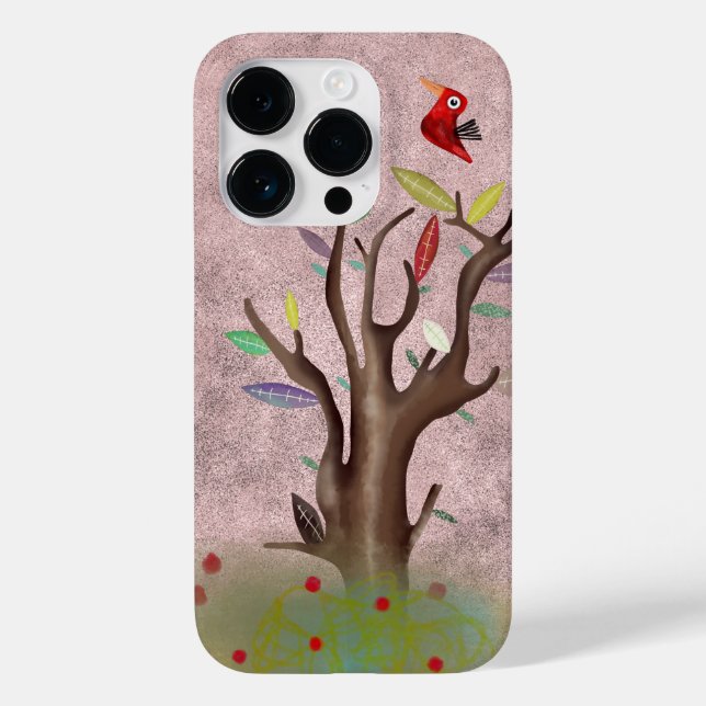 Tree red bird painted art pale pink Case-Mate iPhone case (Back)