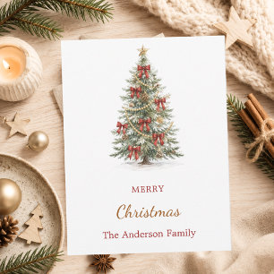 Tree red bows Christmas Holiday Postcard