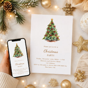 Tree red bows Christmas Party Invitation