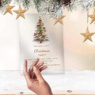 Tree red bows clear luxury Christmas Party Acrylic Invitations