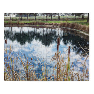 Tree Reflections In Pond water Michigan Photograph Jigsaw Puzzle
