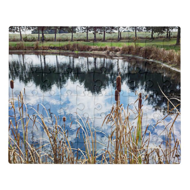 Tree Reflections In Pond water Michigan Photograph Jigsaw Puzzle (Puzzle Horizontal)