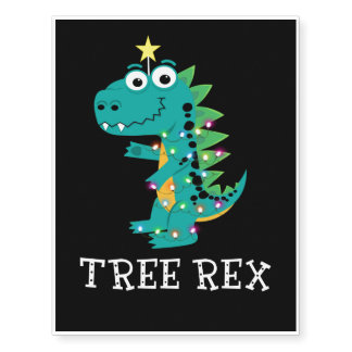 Tree Rex. Animal Pun Funny Dinosaur Christmas Paja Temporary Tattoos