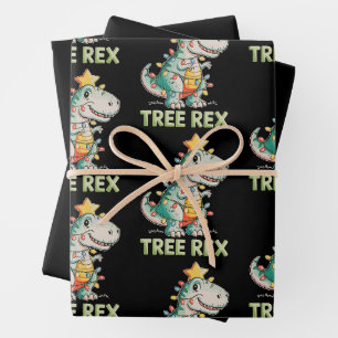 Tree Rex Christmas Dinosaur T Rex Xmas Lights Wrapping Paper Sheets