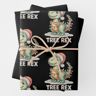 Tree Rex Christmas Dinosaur Xmas Lights T Rex Wrapping Paper Sheets