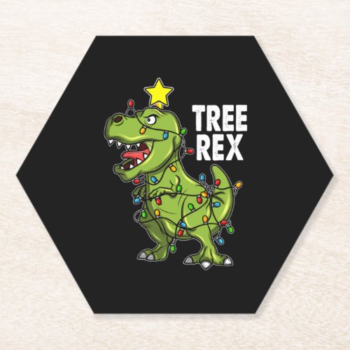 Tree Rex Christmas Lights Funny Ugly Christmas Din Paper Coaster