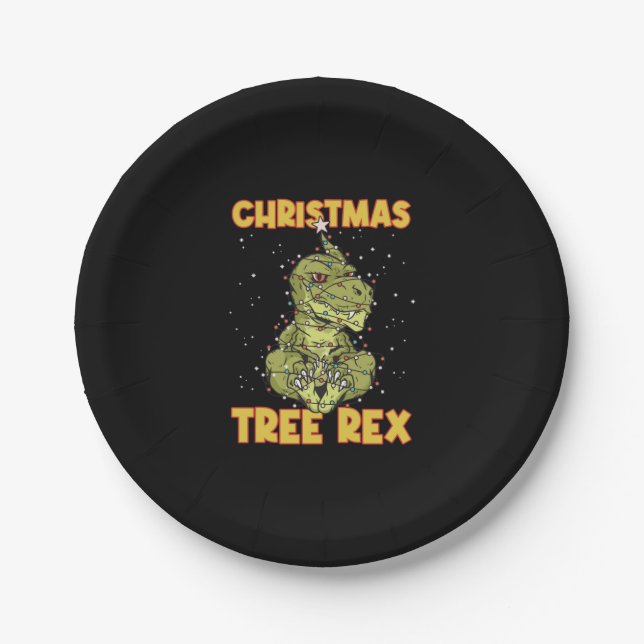 Tree Rex Devil Dinosaur Christmas   Paper Plates (Front)