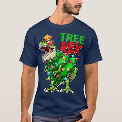 Tree Rex Dinosaur Christmas Boys T Rex Lights Paja T_Shirt