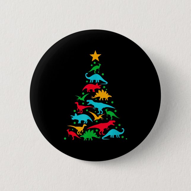 Tree Rex Dinosaur Dino Tree Christmas Tree Funny  Button (Front)