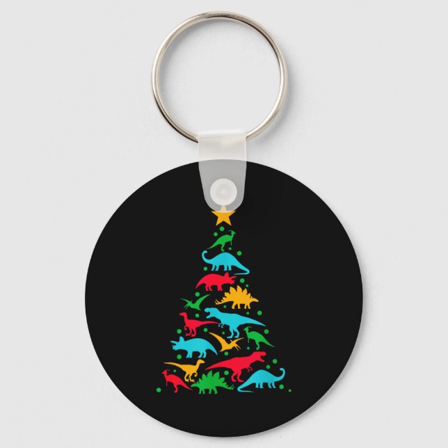Tree Rex Dinosaur Dino Tree Christmas Tree Funny  Keychain (Front)
