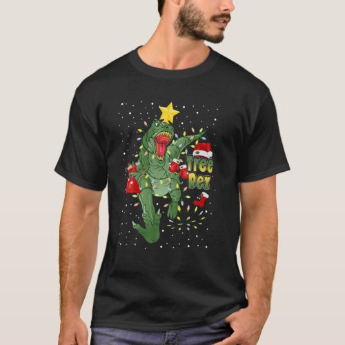 Tree Rex Dinosaur Pajamas Christmas Lights For Men T_Shirt