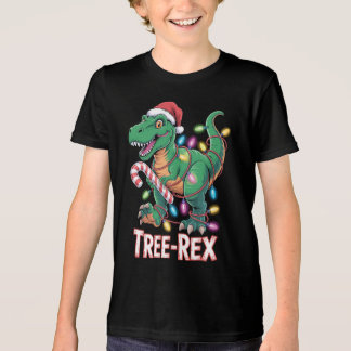 Tree-Rex Dinosaur - T-Rex with String Lights Tri-Blend Shirt